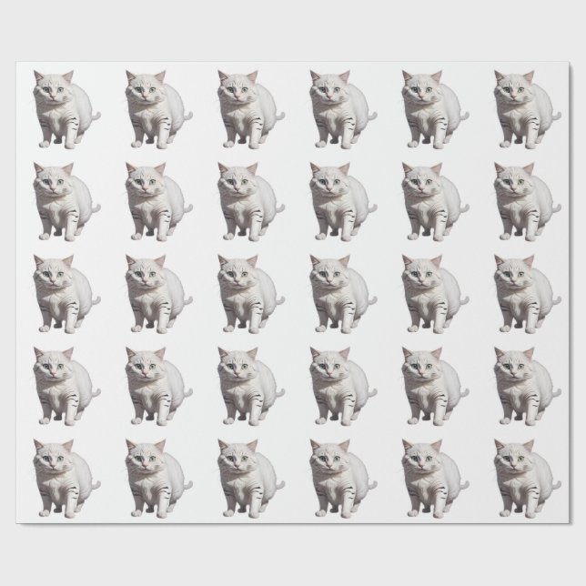 White Cat with Subtle Gray Tabby Markings Geschenkpapier (Flach)