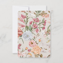 White Cats Pink Roses Floral Flat Thank You Card Dankeskarte