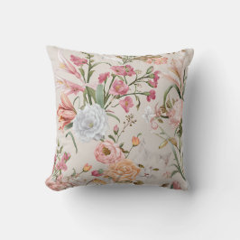 White Cats Pink Roses Floral Kissen