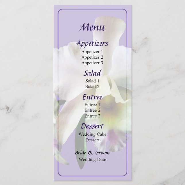 White Cattleya Orchids Wedding Menu Menükarte (Vorderseite)
