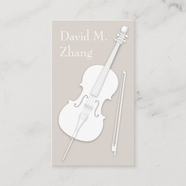 White Cello & Bow Einfach eleganter String Player Visitenkarte (Vorderseite)