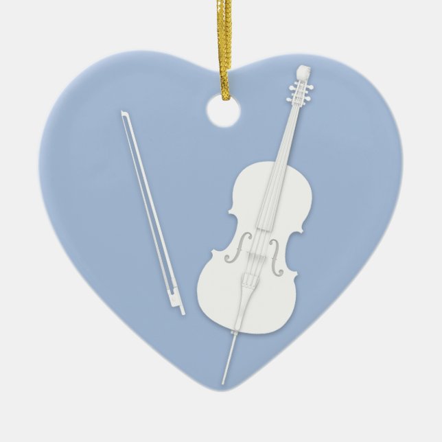 White Cello & Bow Light Blue Custom Heart Keramik Ornament (Vorne)