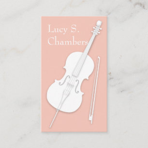 White Cello & Bow Peach Pink String Player Visitenkarte