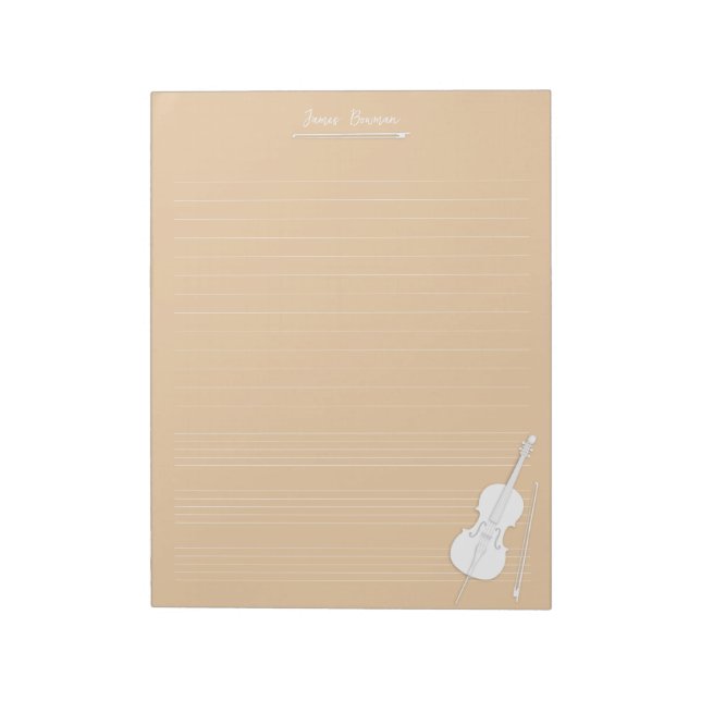 White Cello & Bow Personalisiert Music Class Beige Notizblock (Rotiert)