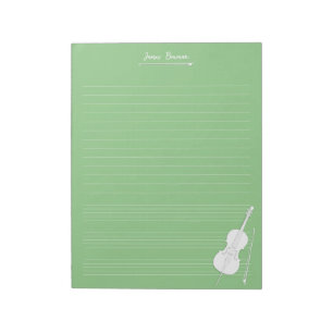 White Cello & Bow Personalisiert Music Class Green Notizblock