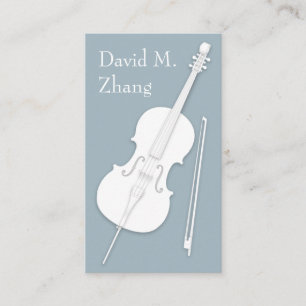 White Cello & Bow Slate Gray String Player Visitenkarte