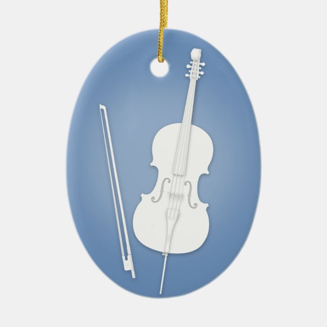White Cello mit Bow Custom Dark Blue Music Keramik Ornament (Vorne)