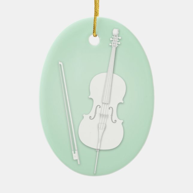 White Cello mit Bow Custom Minze Music Keramik Ornament (Vorne)