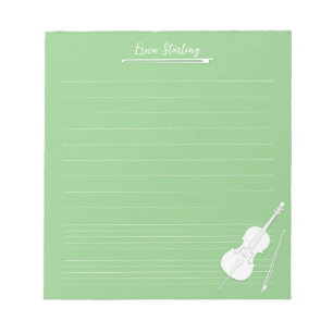 White Cello Personalisiert Music Lesson Pea Green Notizblock
