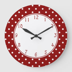 White center Small White Polka dots red background Große Wanduhr