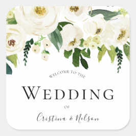 White Champagne Blume Wedding Herzlichen Dank Quadratischer Aufkleber