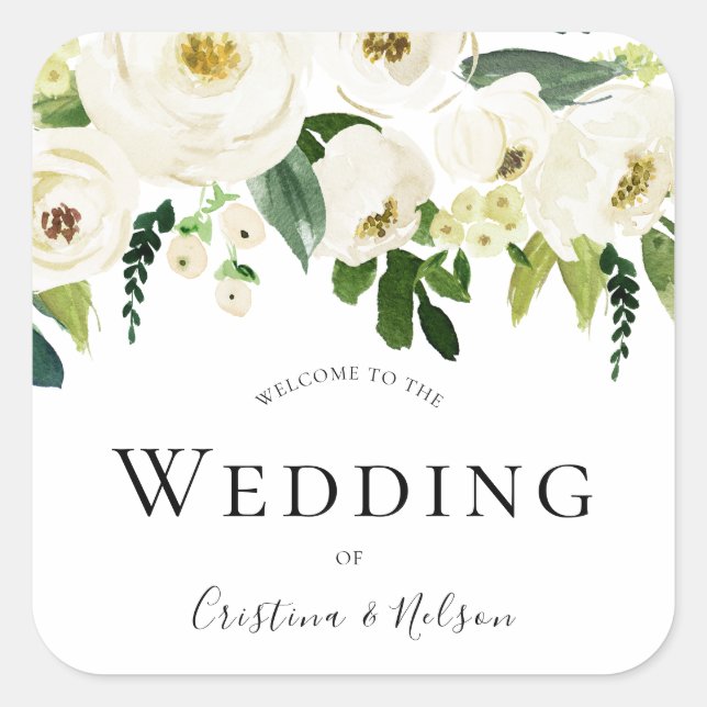 White Champagne Blume Wedding Herzlichen Dank Quadratischer Aufkleber (Vorderseite)