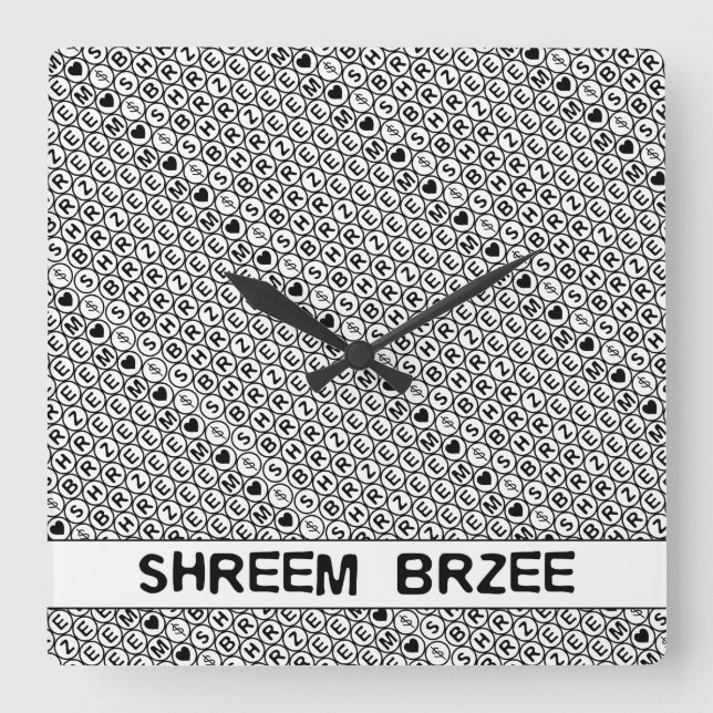 White Chant Shreem Brzee money mantra Quadratische Wanduhr (Vorderseite)