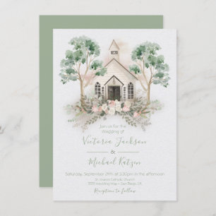 White Chapel in the Eucalyptus Wedding invitations Einladung