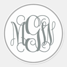 White Charcoal Vine Script Monogram, DIY BG Runder Aufkleber