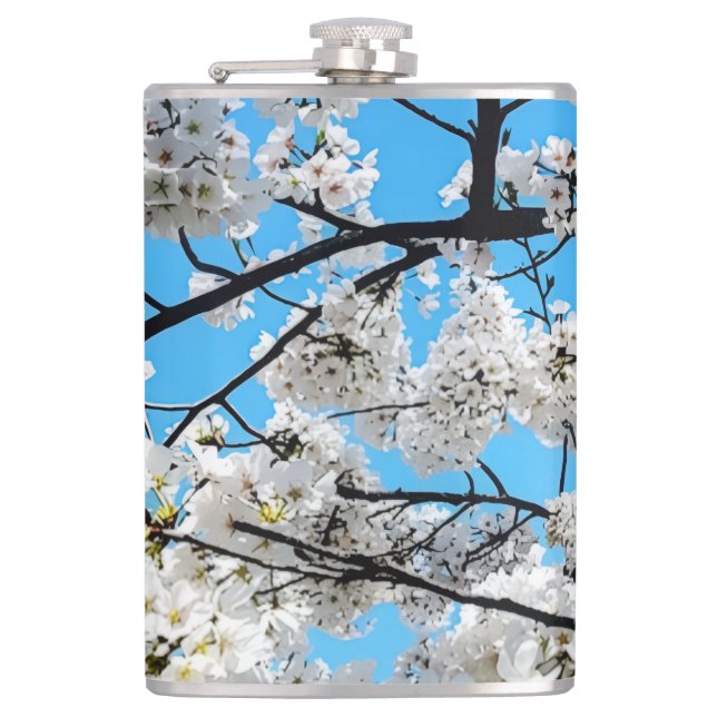 White Cherry Blossom Flask Flachmann (Vorderseite)