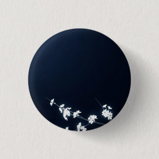 White Cherry Blossom Navy Background Button