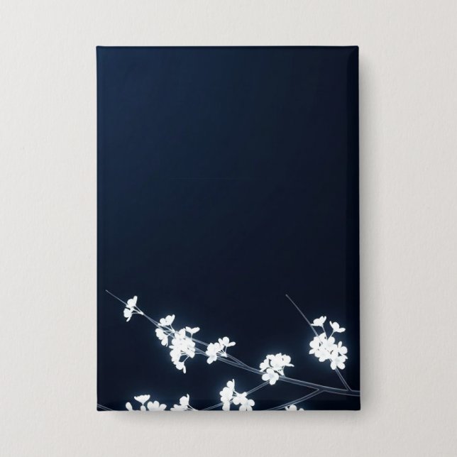 White Cherry Blossom Navy Background Button (Vorderseite)