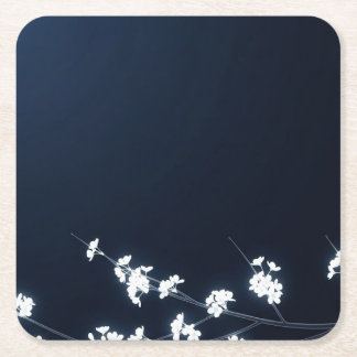 White Cherry Blossom Navy Background Rechteckiger Pappuntersetzer