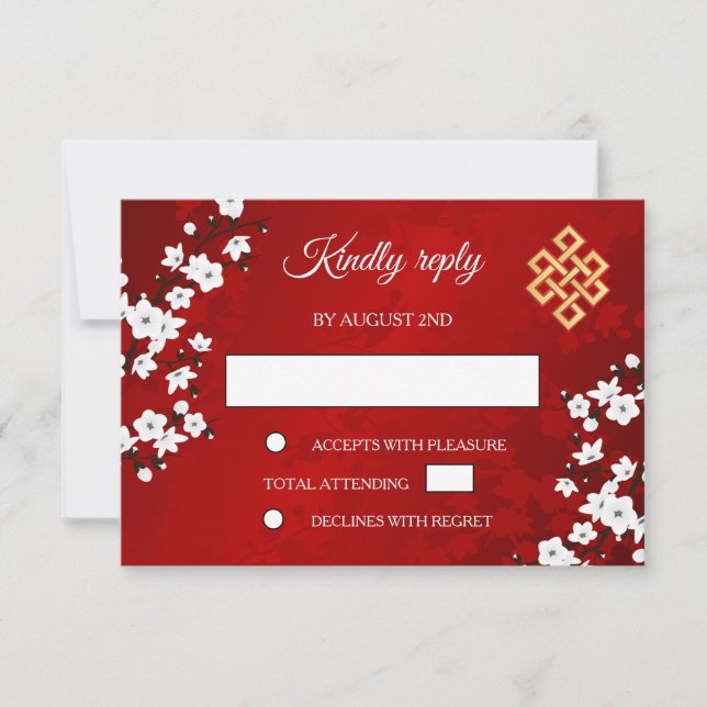 White Cherry Blossom tibetische Hochzeit RSVP Karte (Vorderseite)