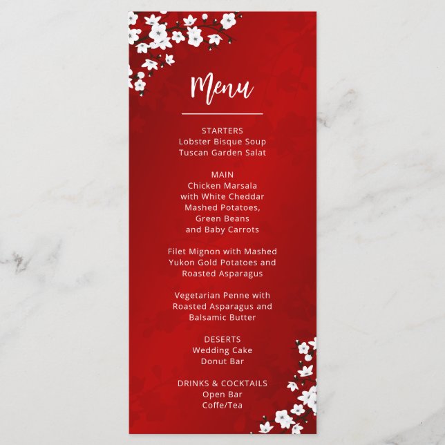 White Cherry Blossom Wedding Menu Card Menükarte (Vorderseite)