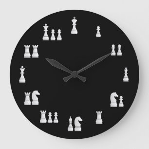 White Chess Pieces Clock Große Wanduhr
