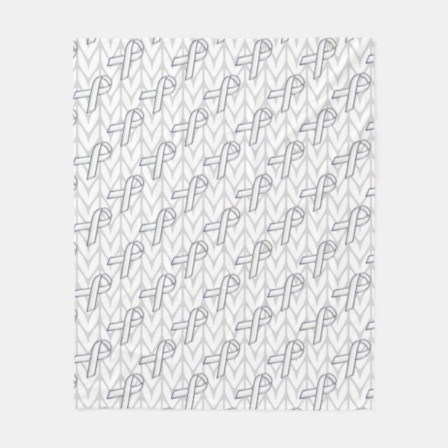 White Chevrons Strick Ribbon Awareness Print Fleecedecke (Vorderseite)