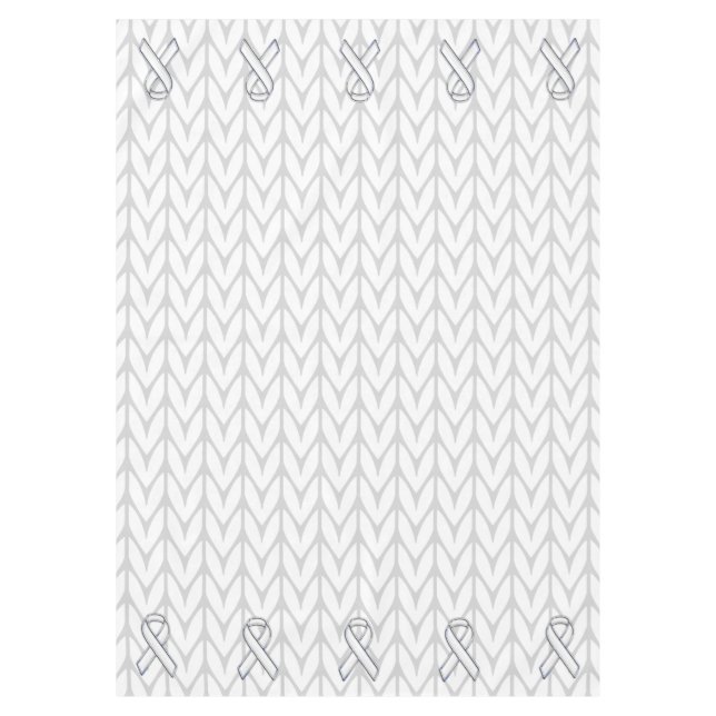 White Chevrons Strick Ribbon Awareness Print Tischdecke (Vorderseite)