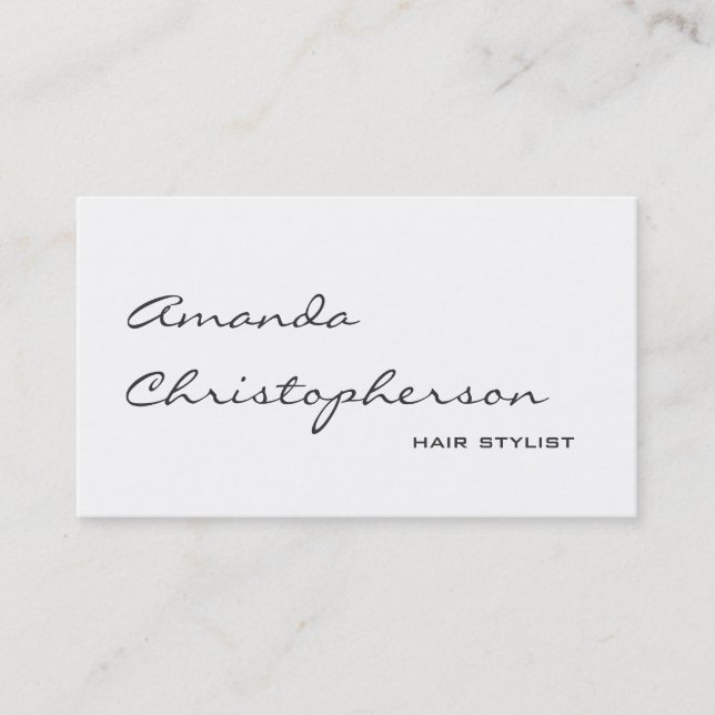 White Chic Handwriting Hair Stylist Business Card Visitenkarte (Vorderseite)