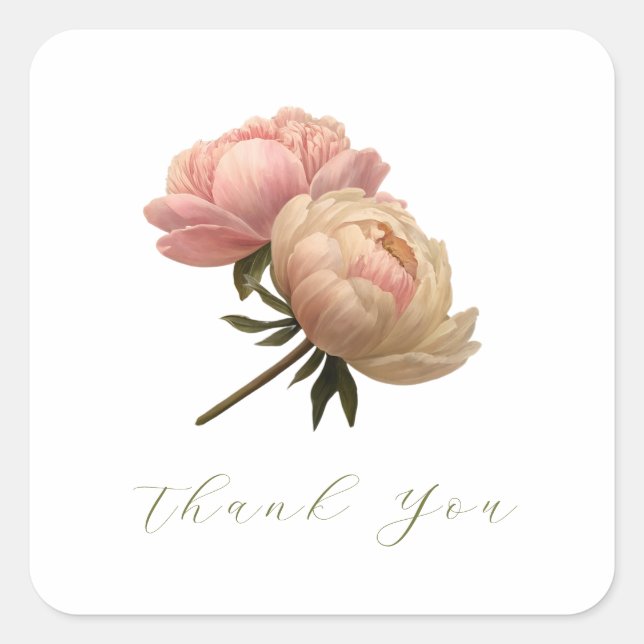 White Chic Rose Wedding Danke Quadratischer Aufkleber (Vorderseite)
