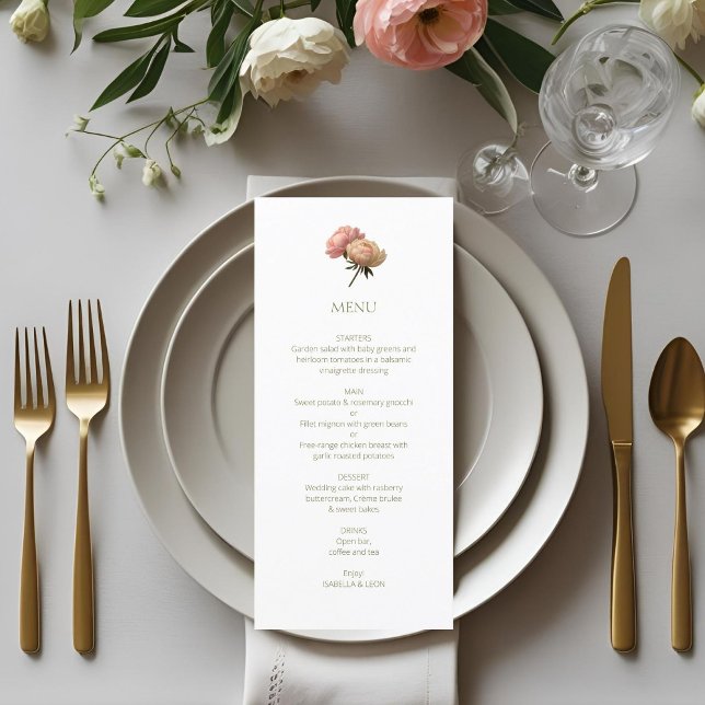 White | Chic Rose Wedding  Menükarte (Von Creator hochgeladen)
