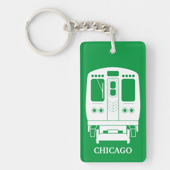 White Chicago "L" Profil auf grünem Hintergrund Schlüsselanhänger (Vorderseite)