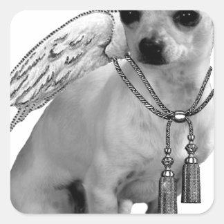 White Chihuahua Angel Wings Quadratischer Aufkleber