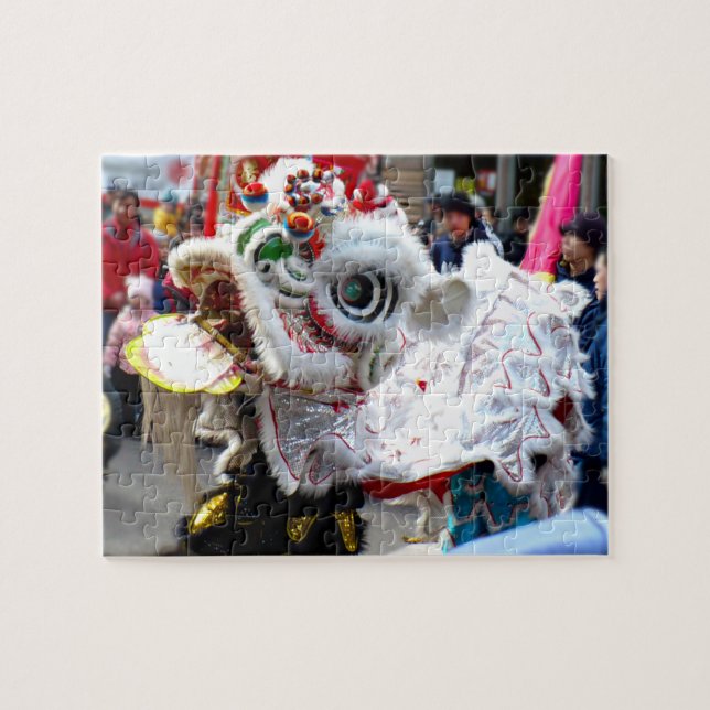 White Chinese Lion Dancer Chinatown Puzzle (Horizontal)