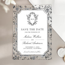 White Chinoiserie Crest Wedding Save the Date