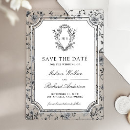 White Chinoiserie Crest Wedding Save the Date Acryleinladungen