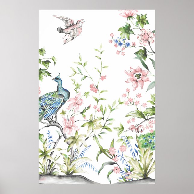 White Chinoiserie Kunstdrucke | 24 x 36 Zoll Poster (Vorne)