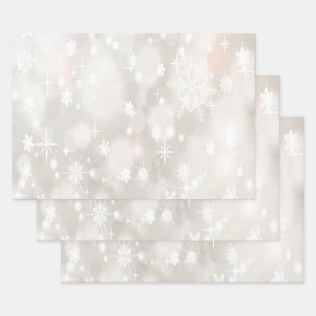 White Christmas Background Snowflakes Mistletoe Geschenkpapier Set (Set)