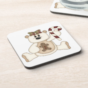 White Christmas Bear Gingerbread Man Untersetzer