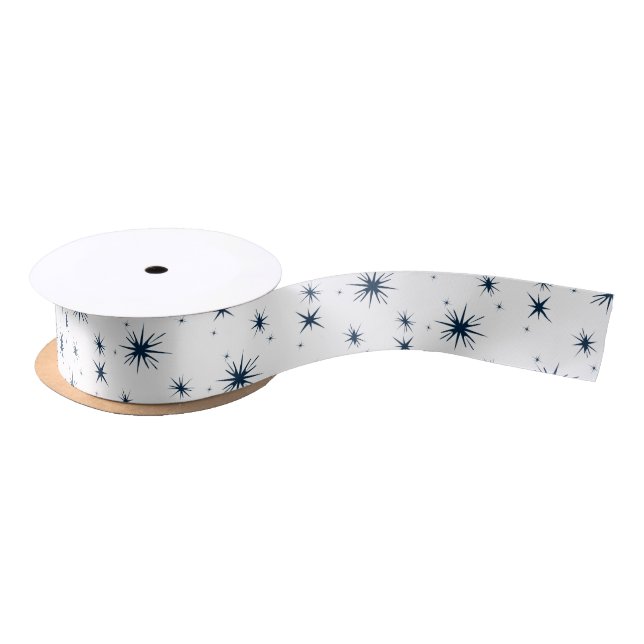 White Christmas Blue Stars Satinband (Spule)