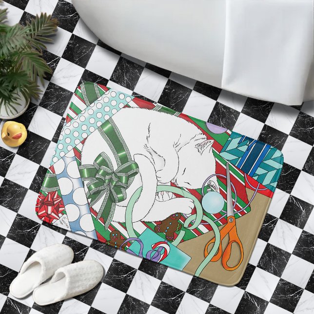 White Christmas Cat Badematte (Von Creator hochgeladen)