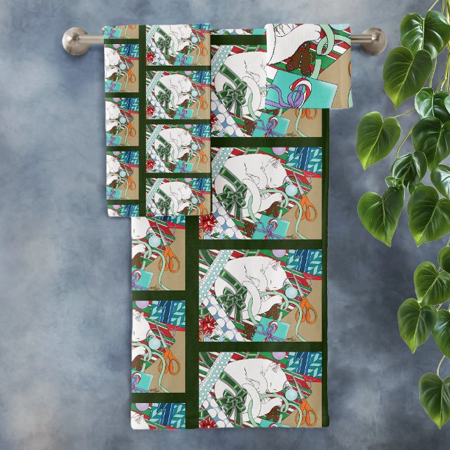 White Christmas Cat Badhandtuch Set (Von Creator hochgeladen)
