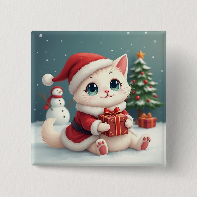 White Christmas Cat Buttons (Vorderseite)
