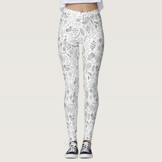 White Christmas Doodles Leggings (Vorderseite)