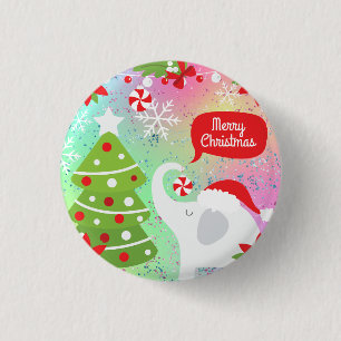White Christmas Elephant Button