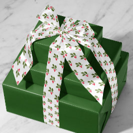 White Christmas Holly Sprigs Holiday Satinband