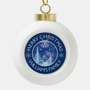 White Christmas Midnight Blue Ornaments Keramik Kugel-Ornament