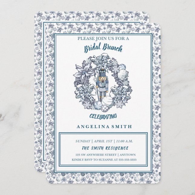 White Christmas Nutcracker Wreath Bridal Brunch Einladung (Vorne/Hinten)