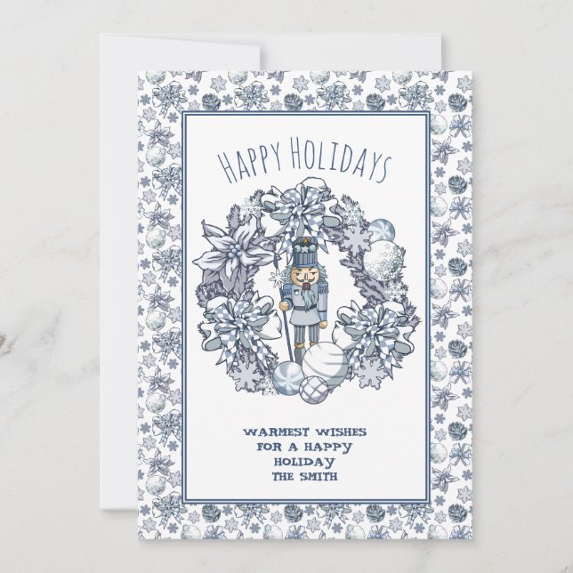 White Christmas Nutcracker Wreath Feiertagskarte (Vorderseite)