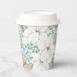 White Christmas Poinsettia | Winter Beach Hochzeit Pappbecher<br><div class="desc">Diese Becher sind mit Blätter aus Palmen,  Poinsettien und Hydrangeas ausgestattet. Die verwendeten Farben sind Schieferblau,  Waldgrün,  Elfenbein und Bräune.</div>